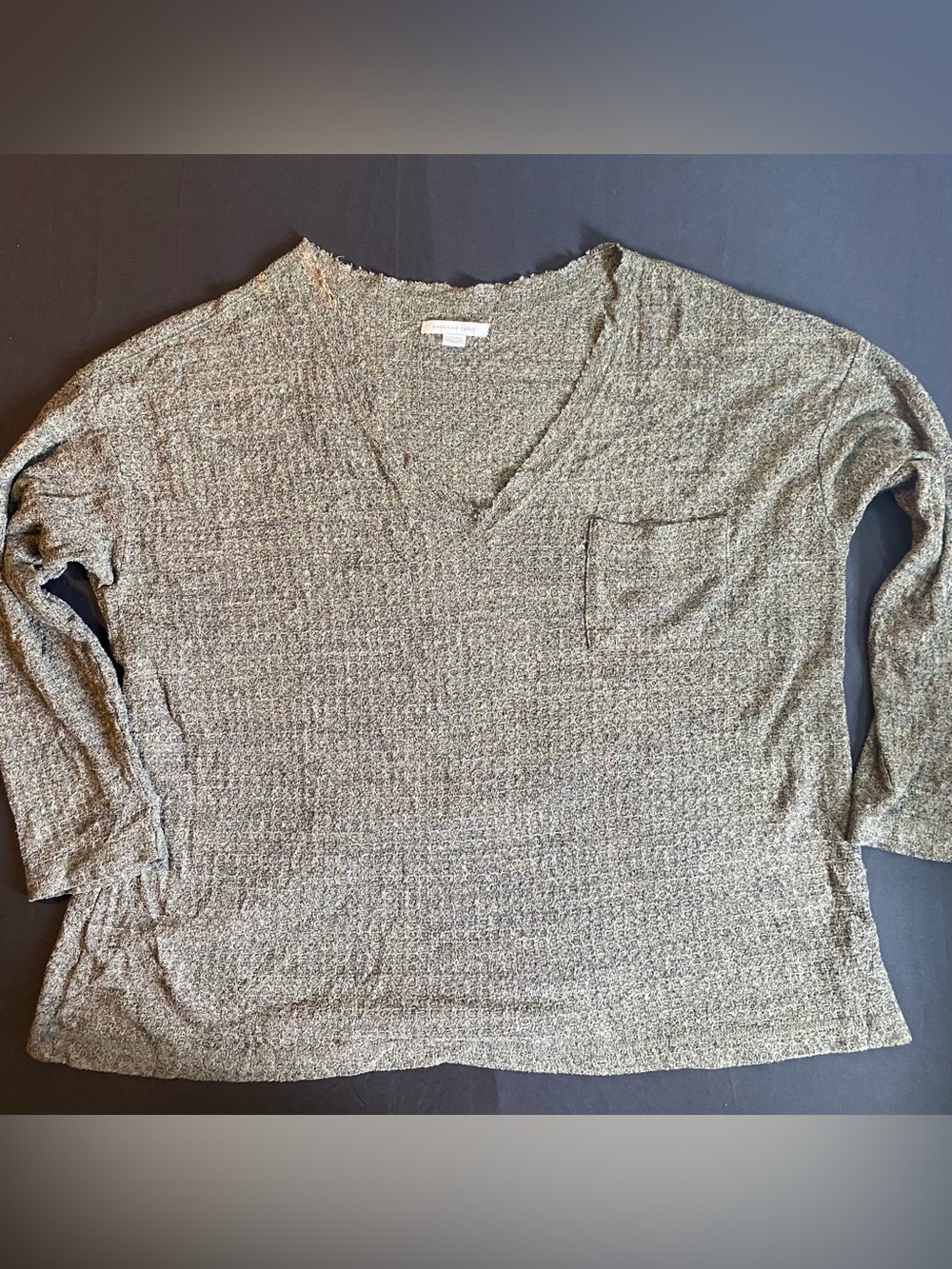 American Eagle Outfitters Olive Green Knit Top with V-Neck